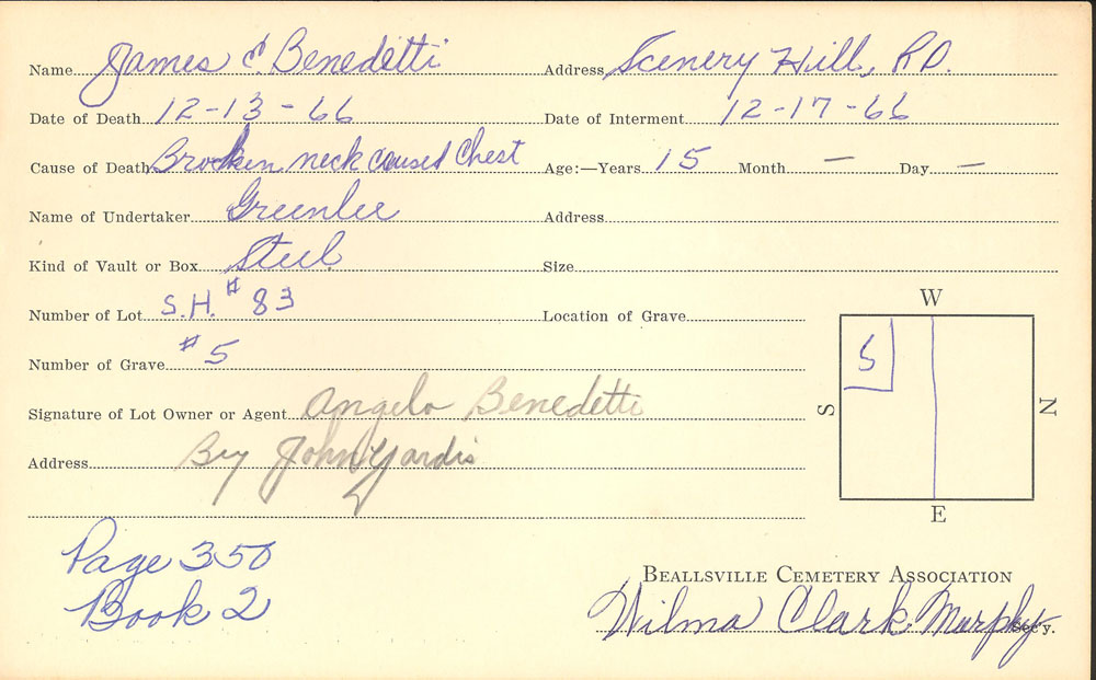 James E Benedetti  burial card